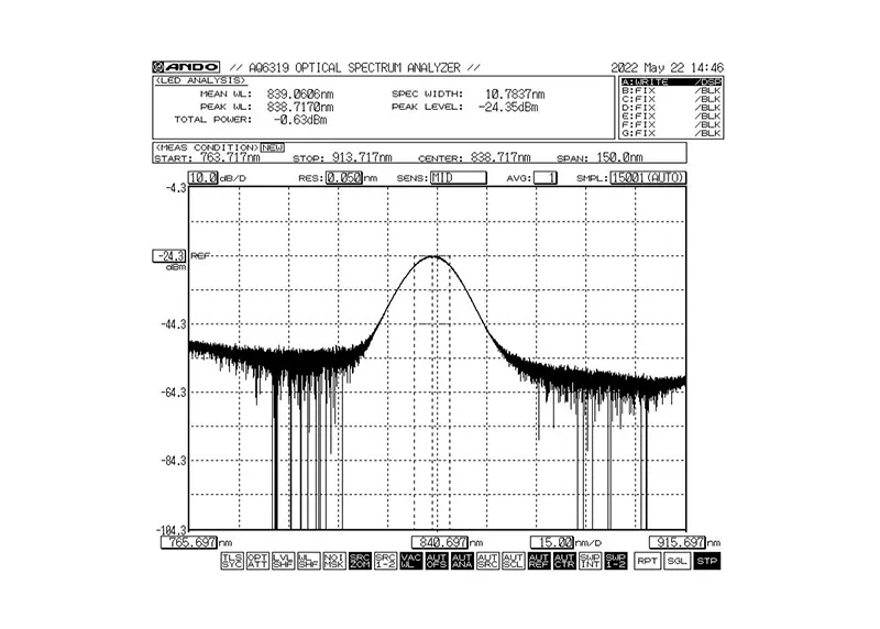 840nm 5mW 10nm ब्यान्डविथ SLED ब्रॉडब्यान्ड लाइट स्रोत मोड्युल 840nm 5mW 10nm ब्यान्डविथ SLED ब्रॉडब्यान्ड लाइट स्रोत मोड्युल
